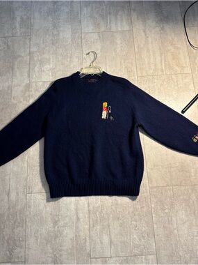 Vintage wool ward & ward Navy Crewneck Sweater with Embroidered fisherman sz M